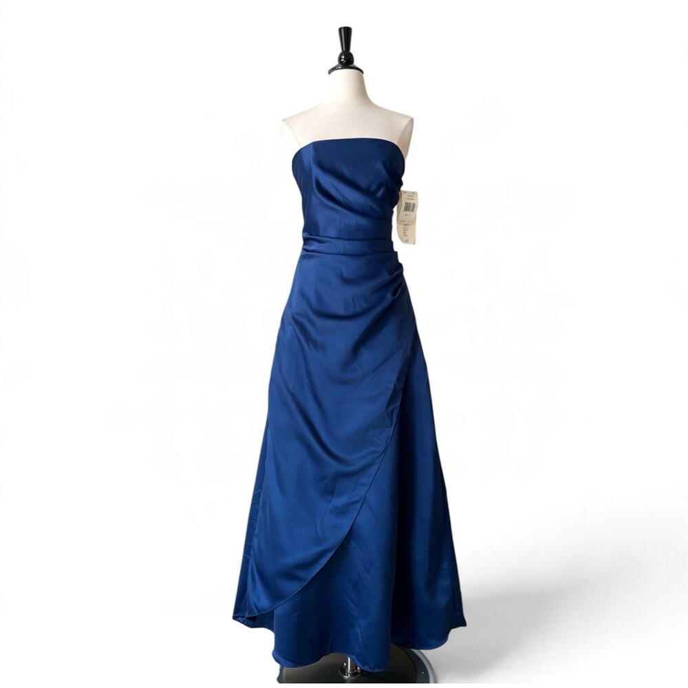 NWT Vintage Y2K Urban Girl Nites Strapless Maxi Gown 5/6 Ruched Blue Prom Dress